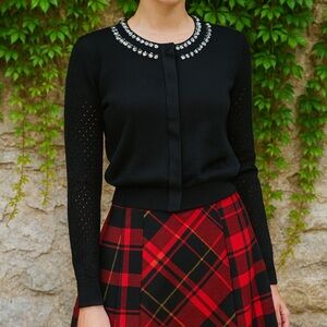 DIANE VON FURSTENBERG Black Wool Blend Jewel Embellished Cardigan, 6